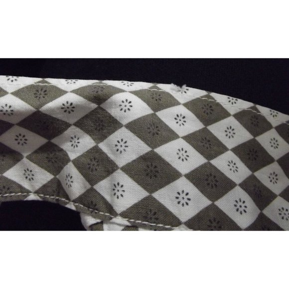 Vintage Apron Brown White Geometric Diamond Print rick rack trim pockets tie bac - Picture 9 of 11